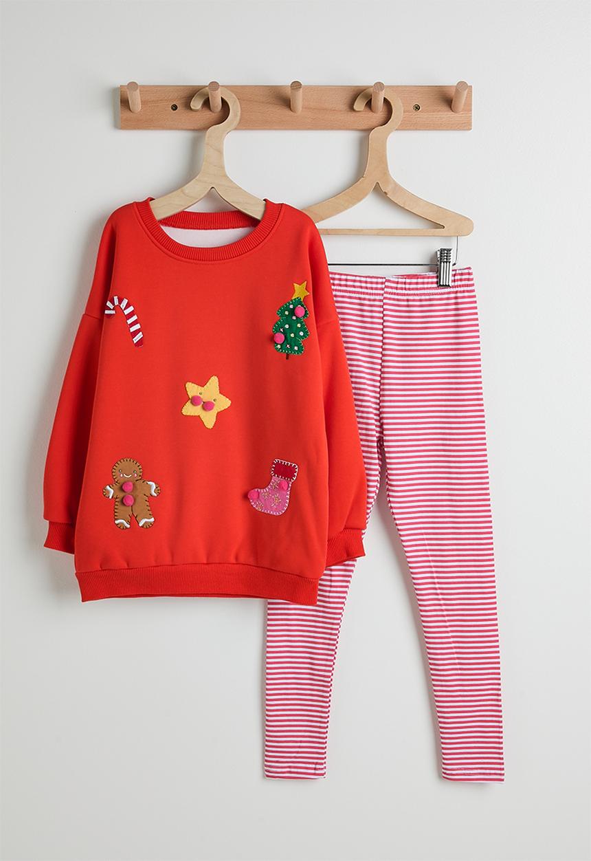 Pop Candy - Blanket stitched graphic sweatshirt & leggings - red/red stripes