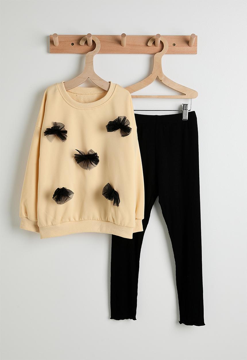 Pop Candy - Tulle bow applique sweat top & leggings - barley/black