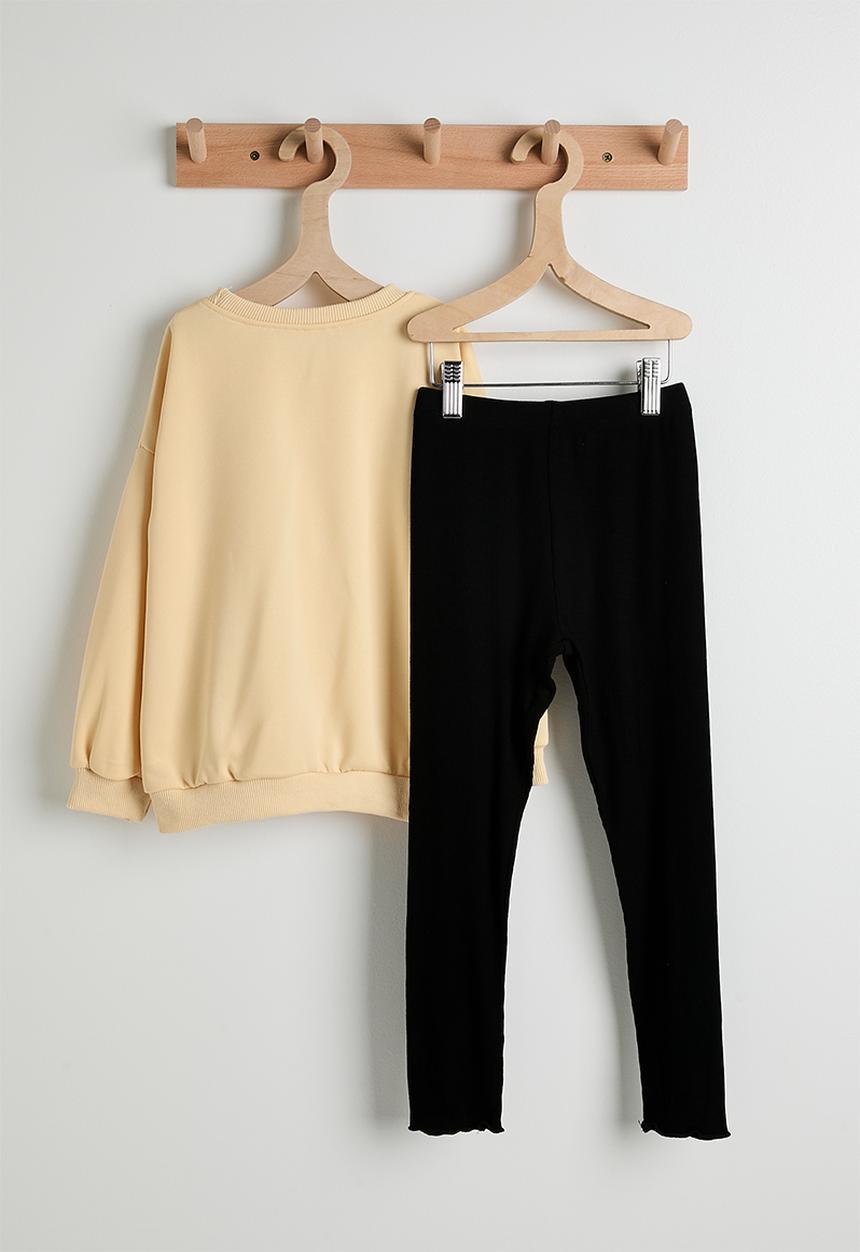 Pop Candy - Tulle bow applique sweat top & leggings - barley/black