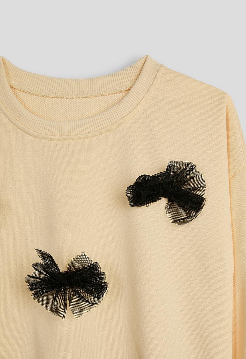 Pop Candy - Tulle bow applique sweat top & leggings - barley/black