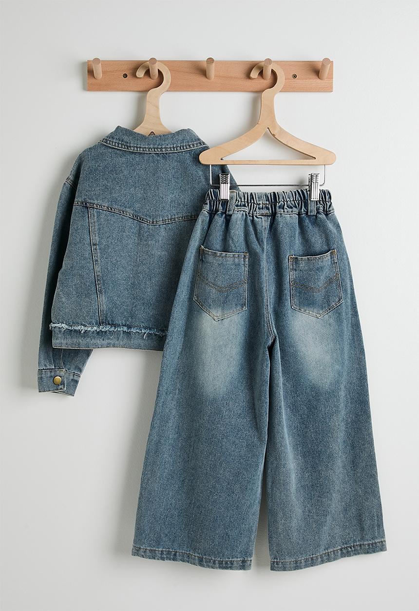 Pop Candy - Sunbleached denim jacket & wide leg jeans - blue