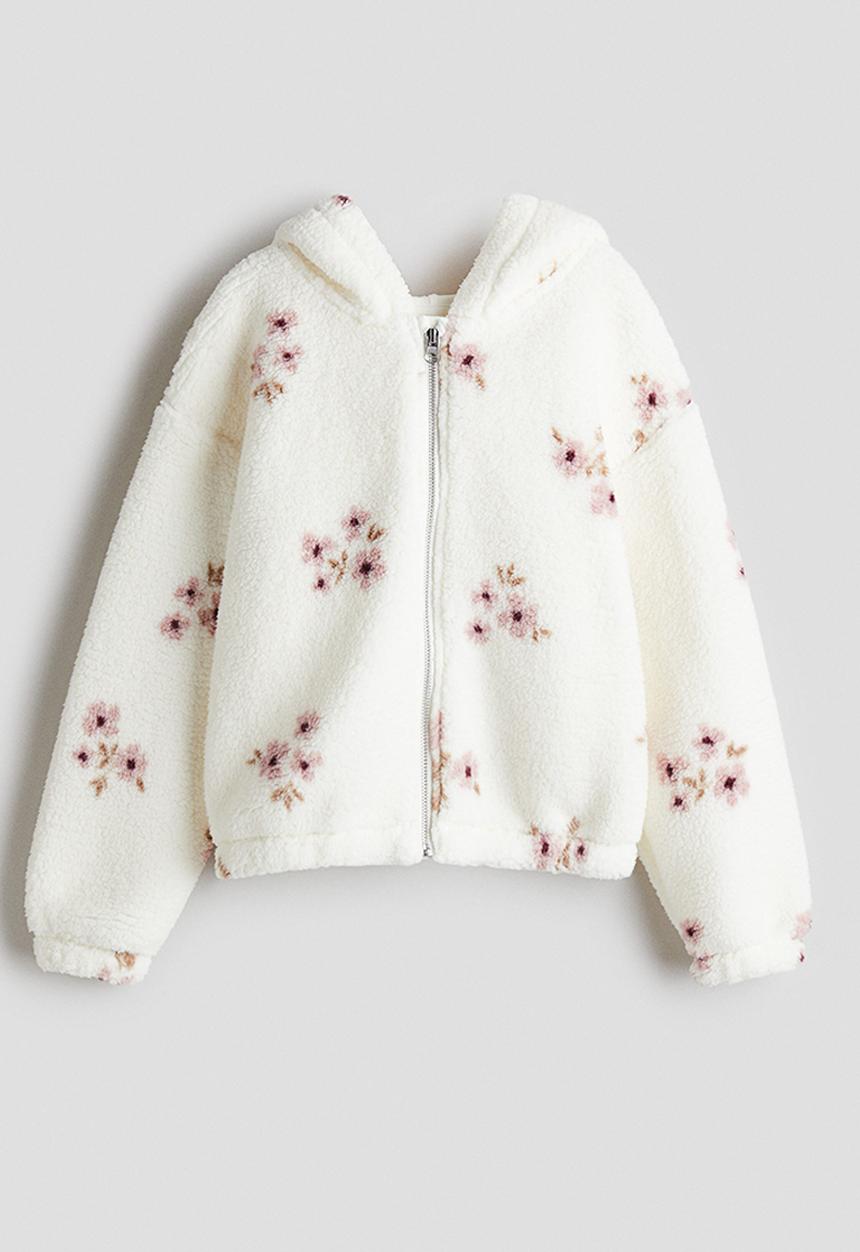H&M - Teddy zip-through hoodie - white/floral