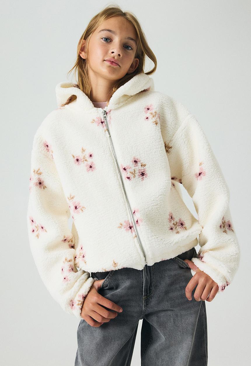 Teddy zip-through hoodie - white/floral - 1305525001