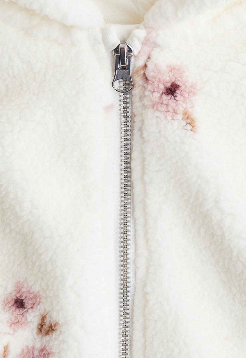 H&M - Teddy zip-through hoodie - white/floral