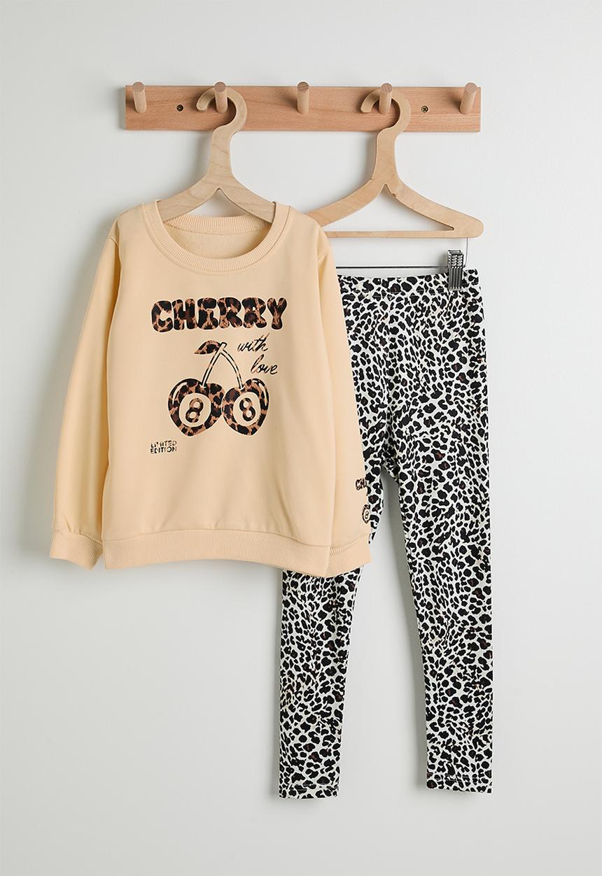 Pop Candy - Slogan sweat top & leggings - beige/leopard print