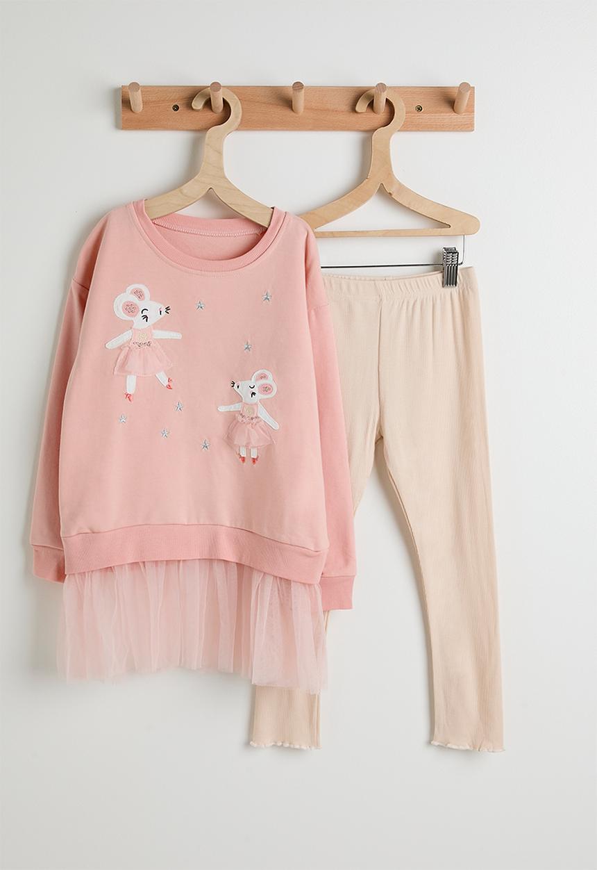 Pop Candy - Tulle skirt sweat top with leggings - baby pink/mice