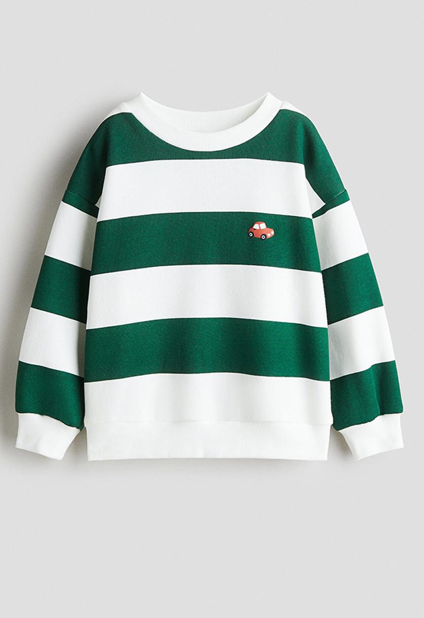 H&M - Printed sweatshirt - dark green/striped 