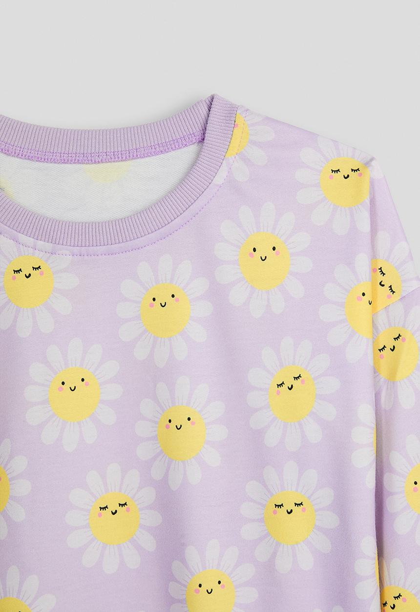 Pop Candy - Daisy aop sweat top & plain leggings - lilac