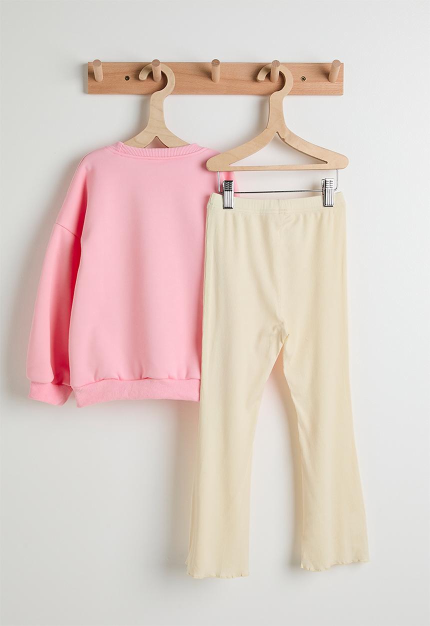 Pop Candy - Bunny placement print sweatshirt with flared leggings - pink/cream