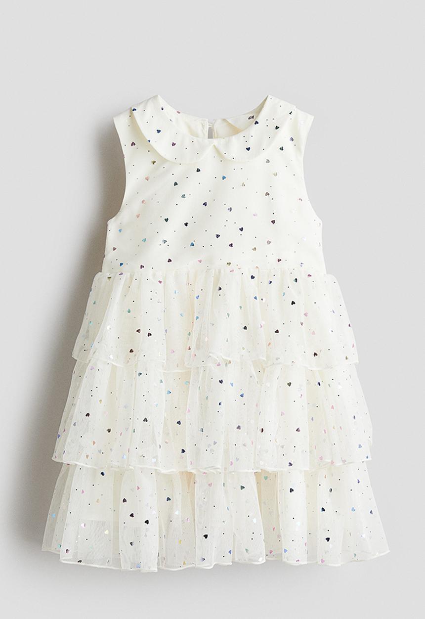 H&M - Tiered tulle dress - white/hearts