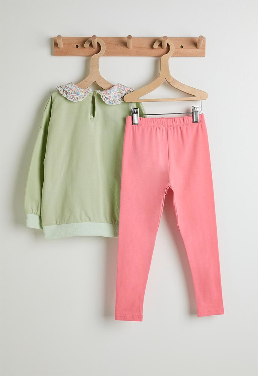 Pop Candy - Embroidered fairies sweatshirt with plain leggings - calm green/pink