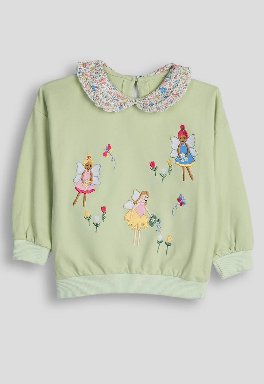 Pop Candy - Embroidered fairies sweatshirt with plain leggings - calm green/pink