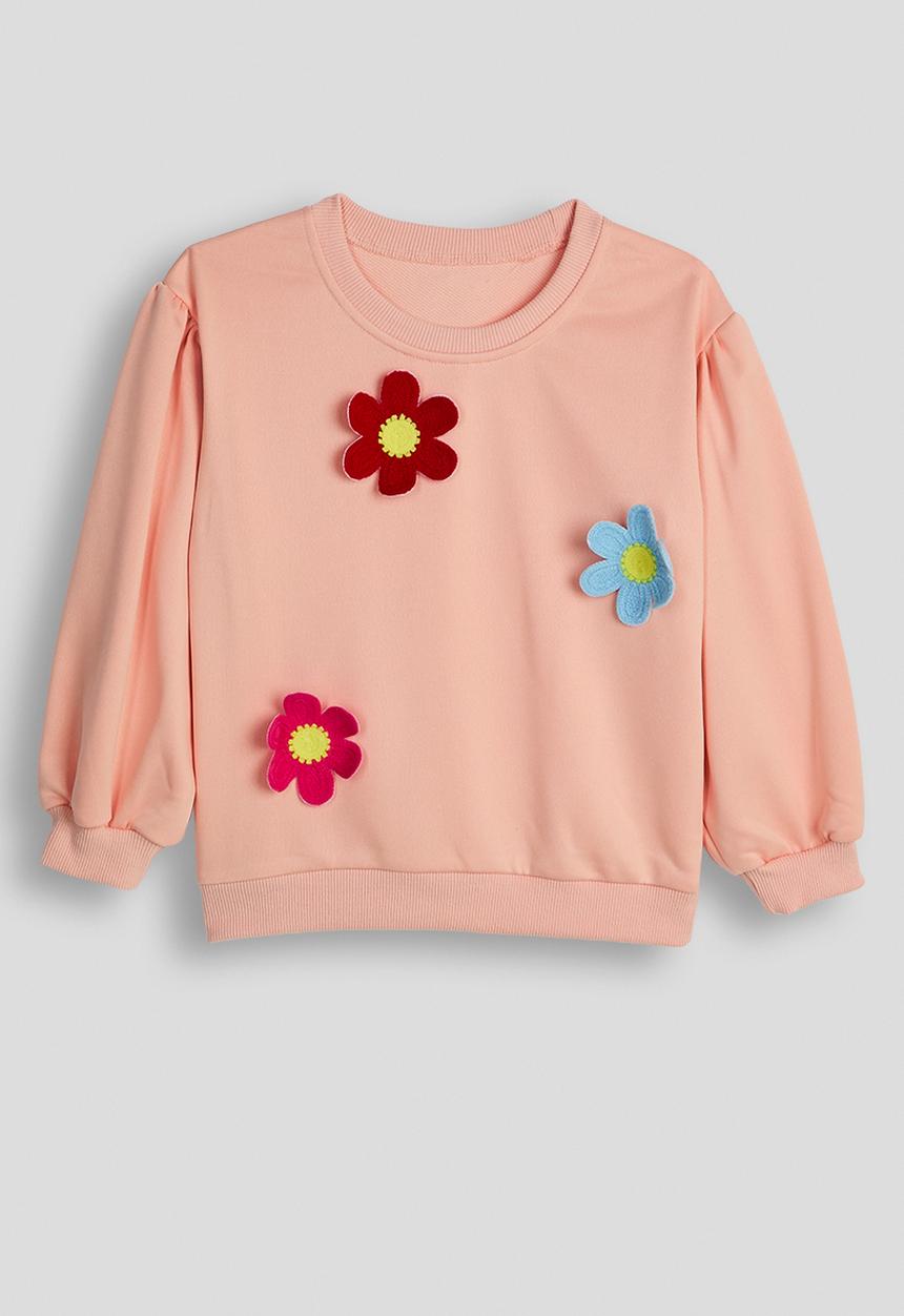 Pop Candy - Floral applique sweat top & aop leggings - pink/black