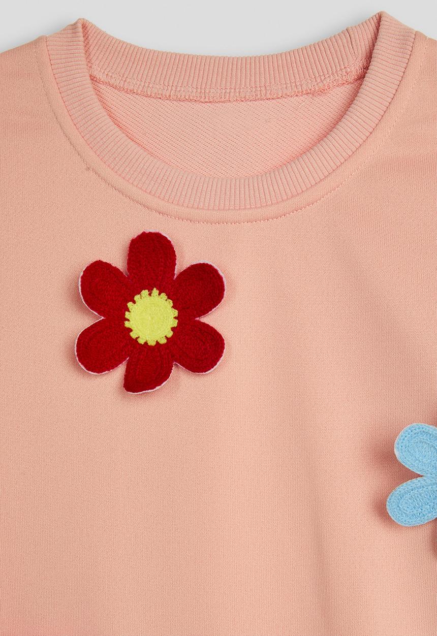 Pop Candy - Floral applique sweat top & aop leggings - pink/black