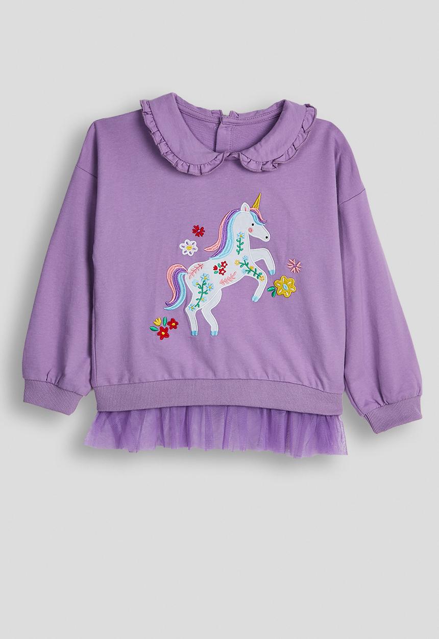 Pop Candy - Unicorn embroidered tulle hem sweatshirt & leggings - purple/cream
