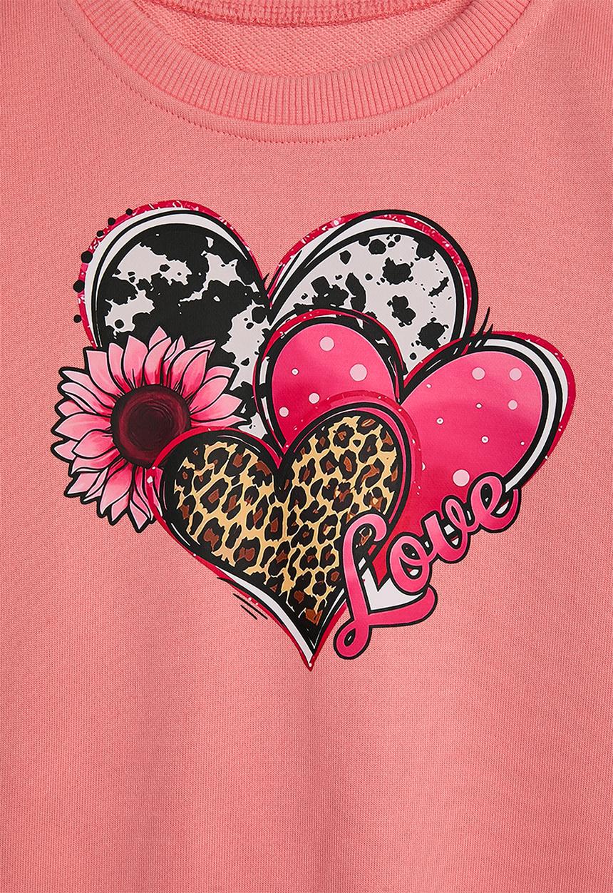 Pop Candy - Heart graphic sweat top & wide leg pants - pink