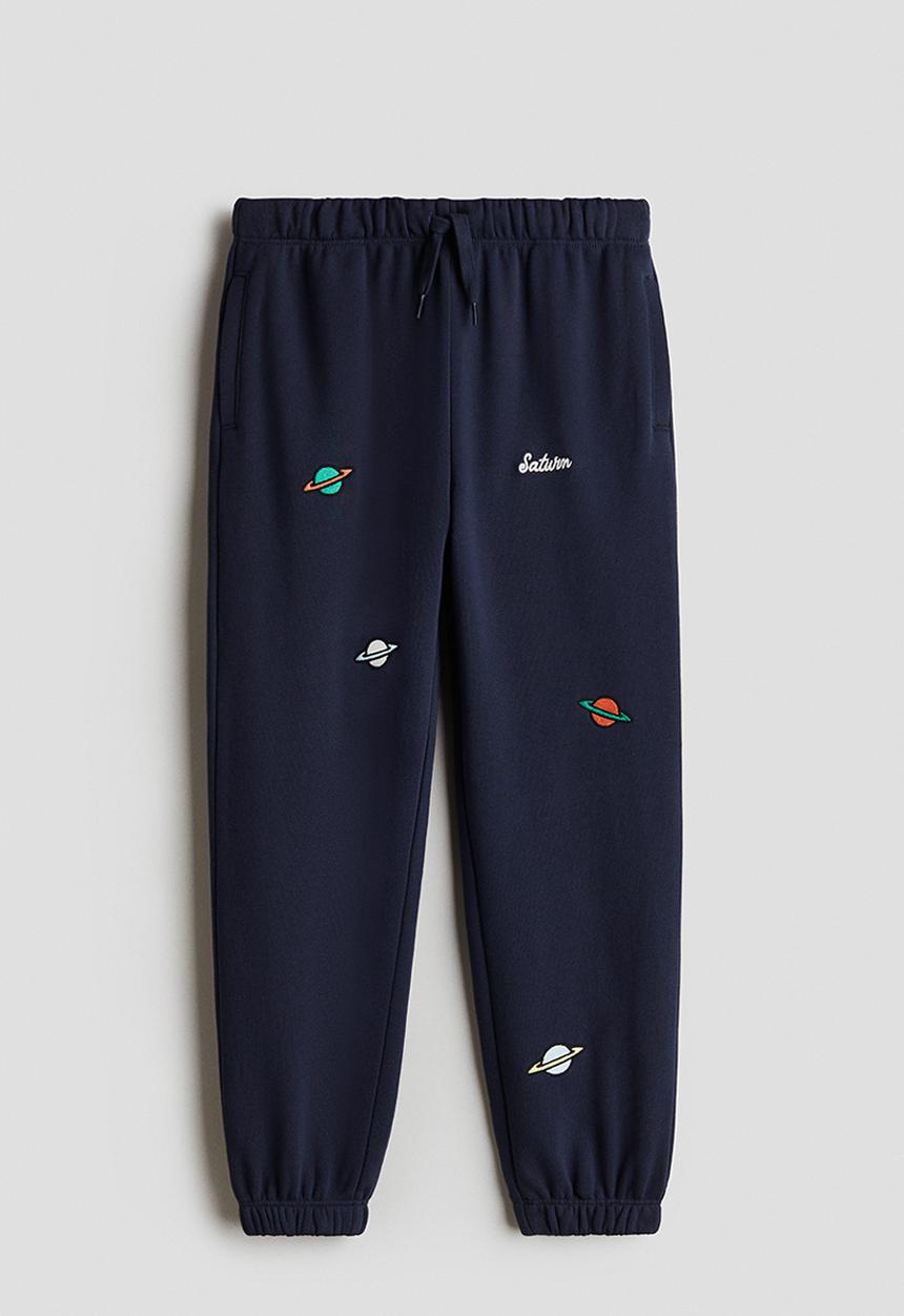 H&M - Embroidery-detail cotton joggers - navy blue/saturn 