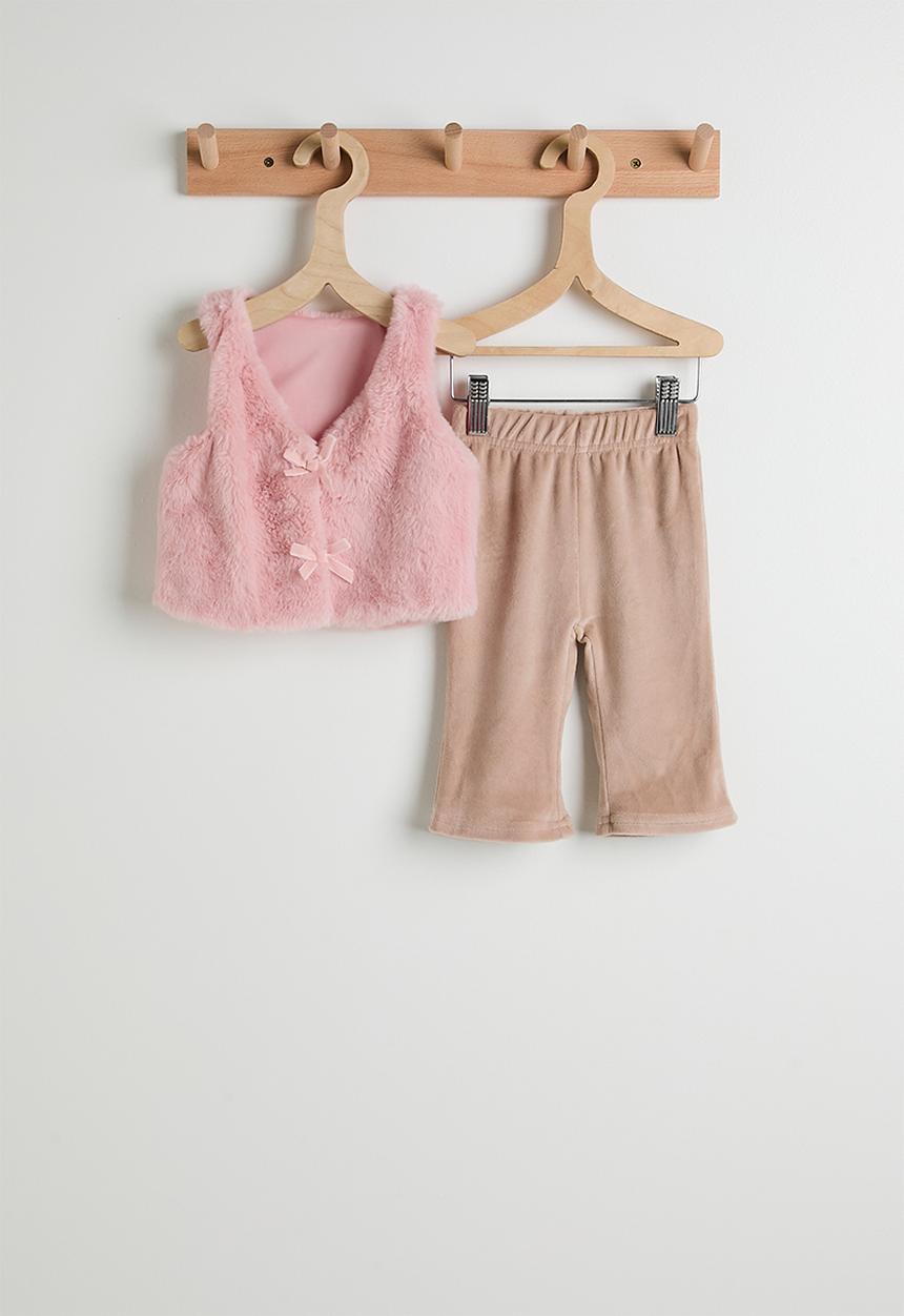 Pop Candy - Plush fabric vest with fleece leggings - pink/beige