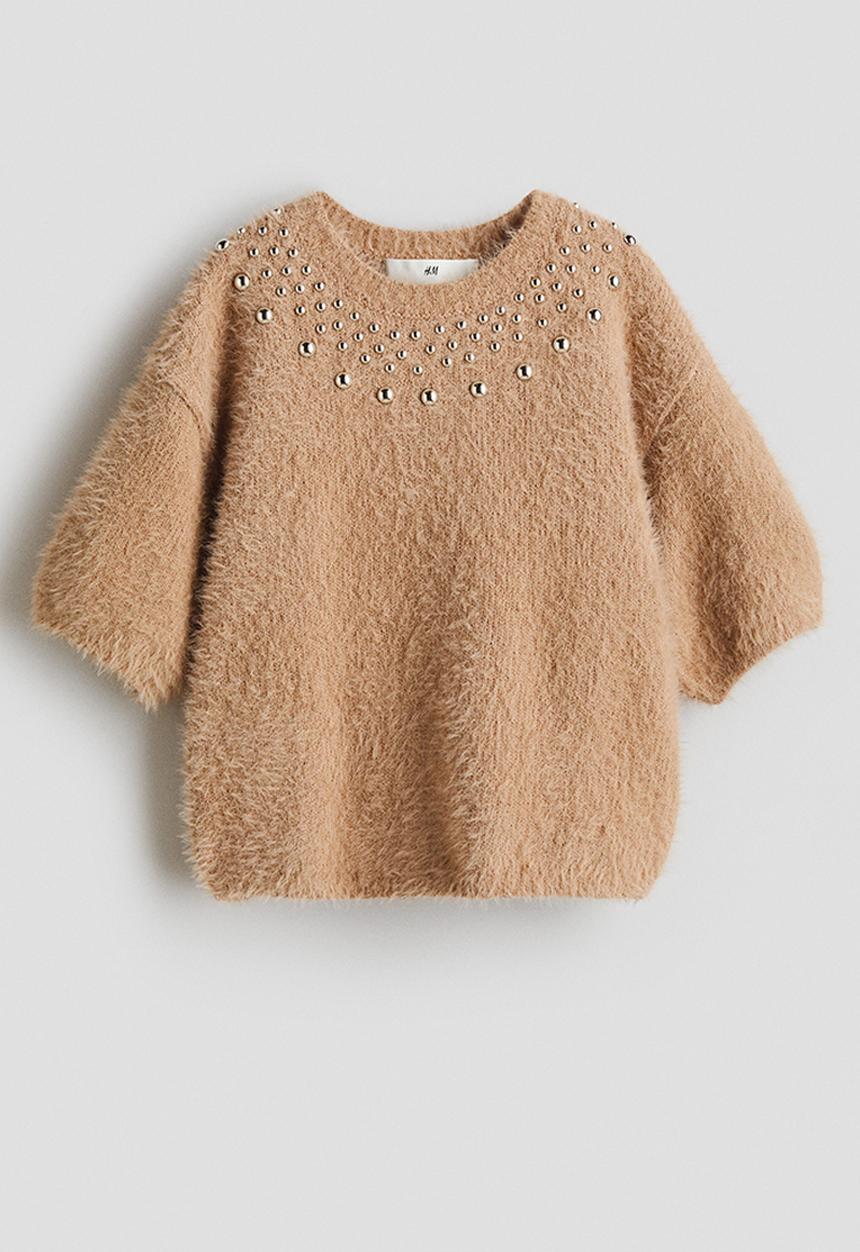 H&M - Short-sleeved jumper - dark beige