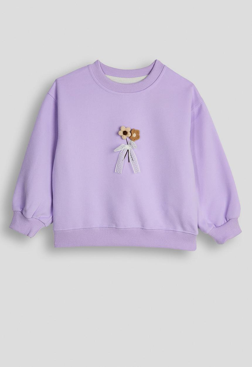 Pop Candy - Floral applique sweatshirt & sweatpants - pale purple