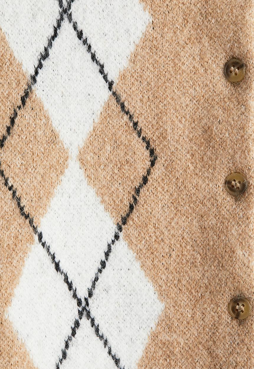 H&M - Jacquard-knit cardigan - dark beige argyle pattern