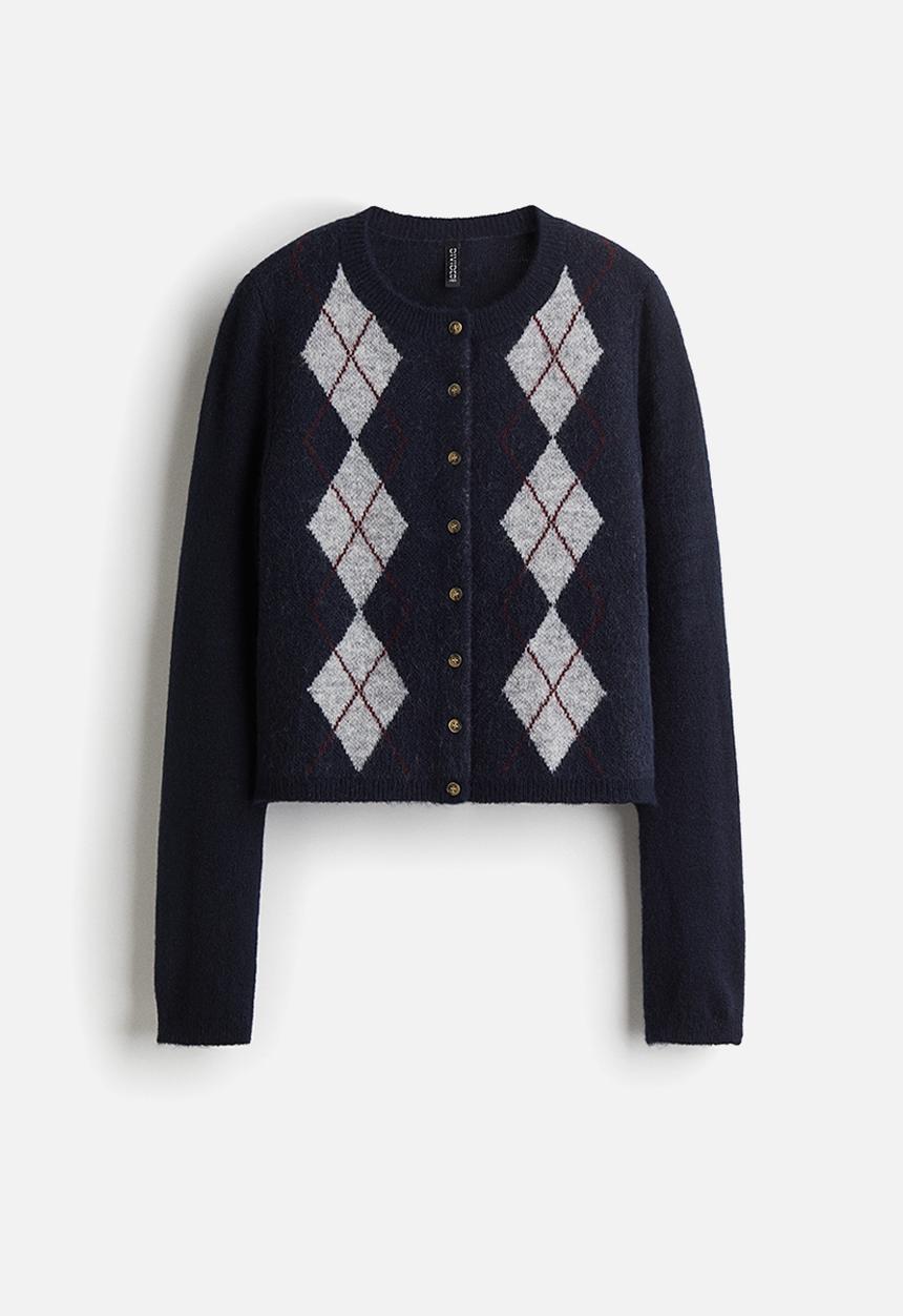 H&M - Jacquard-knit cardigan - navy blue/argyle pattern