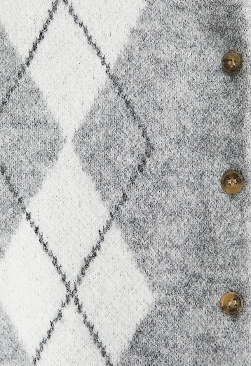 H&M - Jacquard-knit cardigan - grey marl argyle pattern
