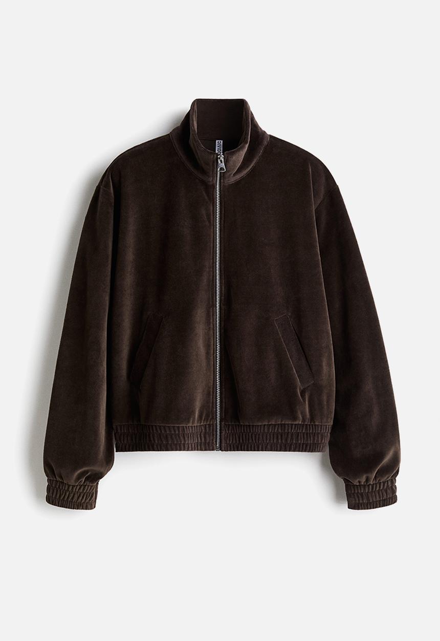H&M - Velour zip-through jacket - dark brown