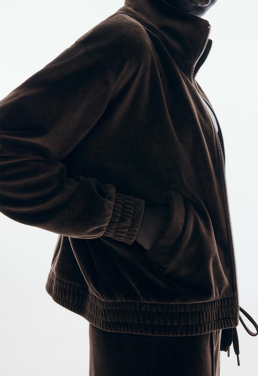 H&M - Velour zip-through jacket - dark brown
