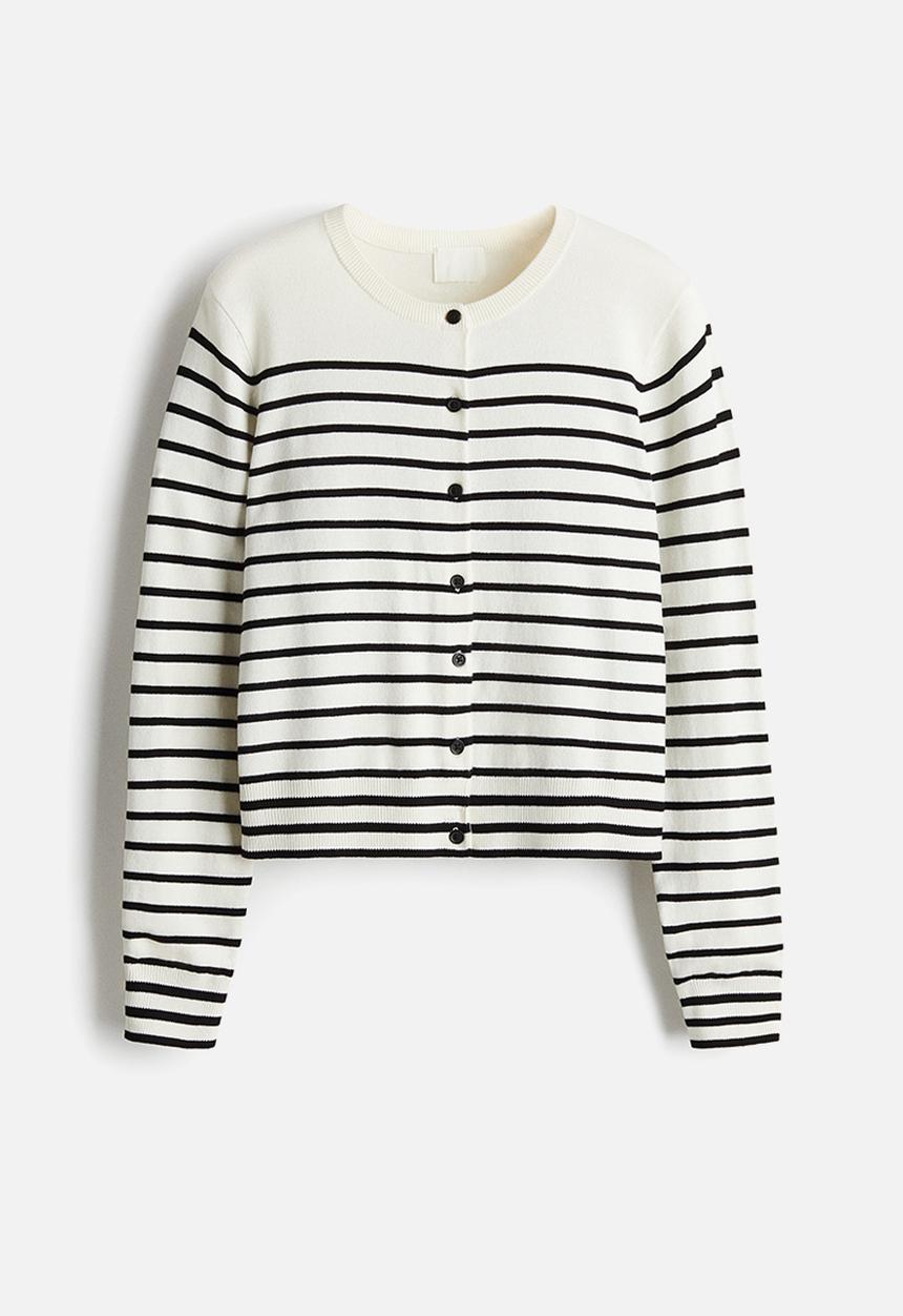 H&M - Fine-knit cardigan -  white/striped 
