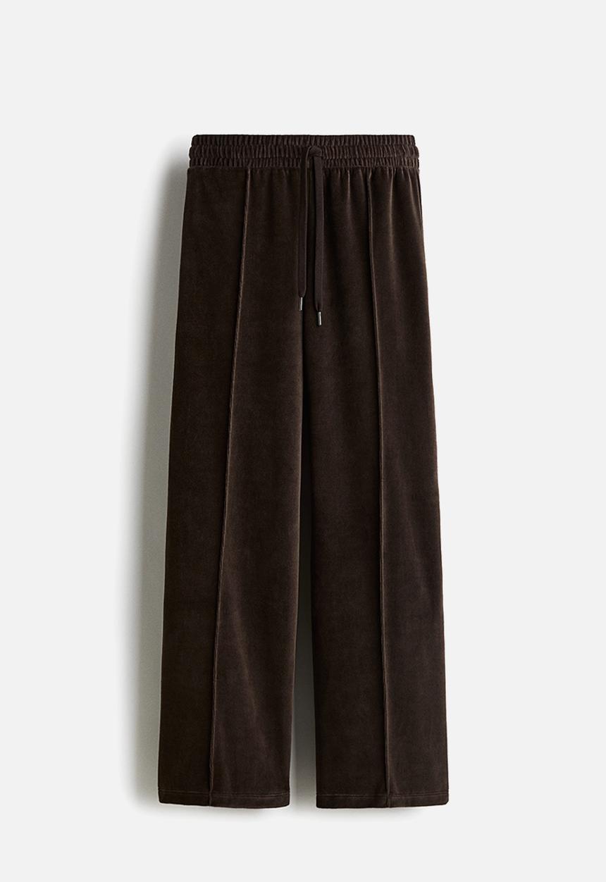 H&M - Wide velour joggers - dark brown
