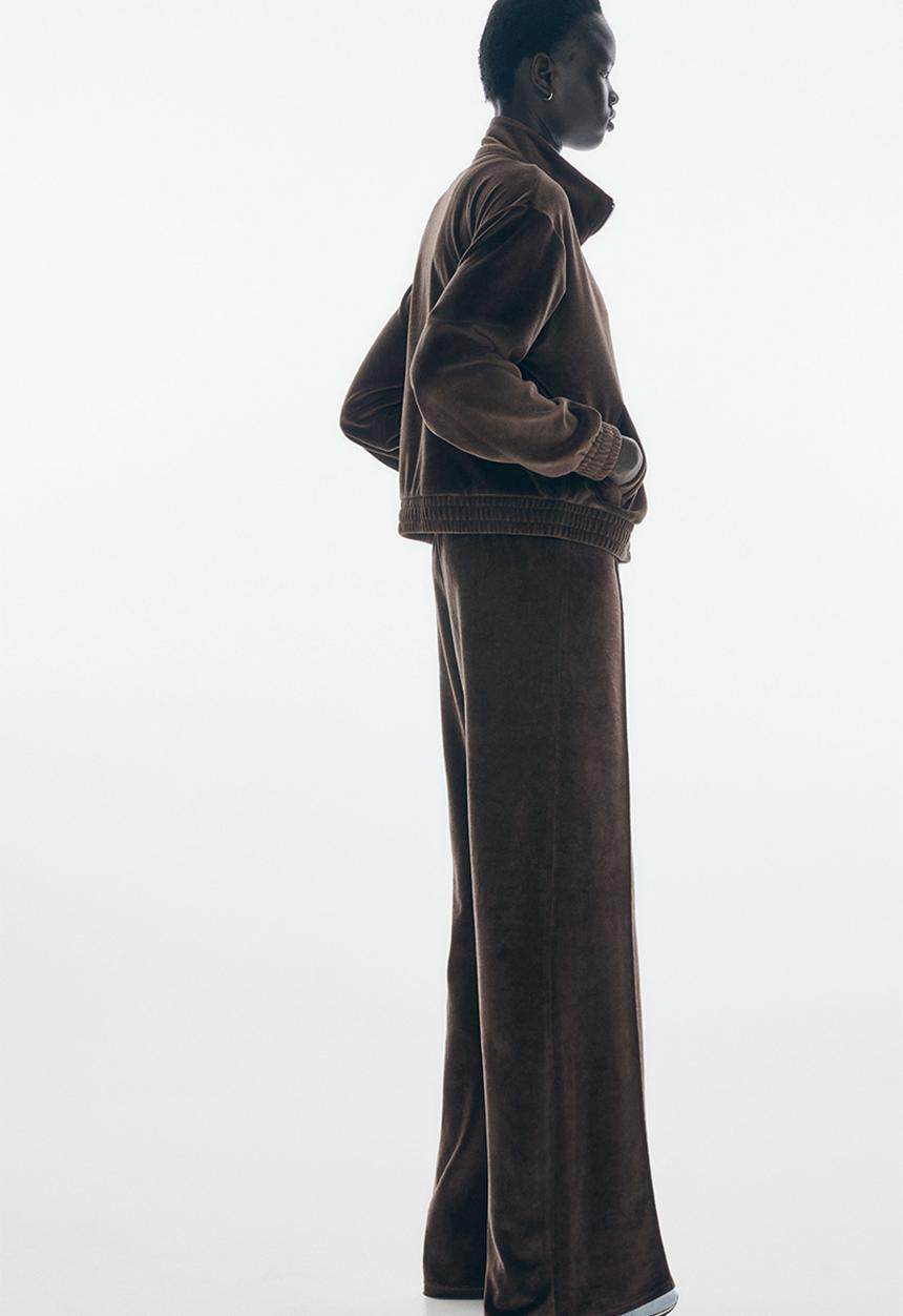 H&M - Wide velour joggers - dark brown