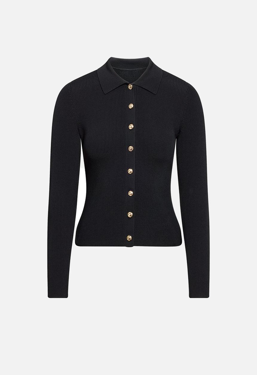 Forever New - Selina ribbed knit polo top in black