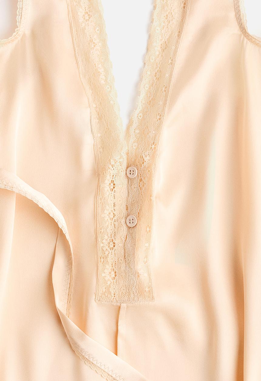 H&M - Lace-trimmed satin top - light beige