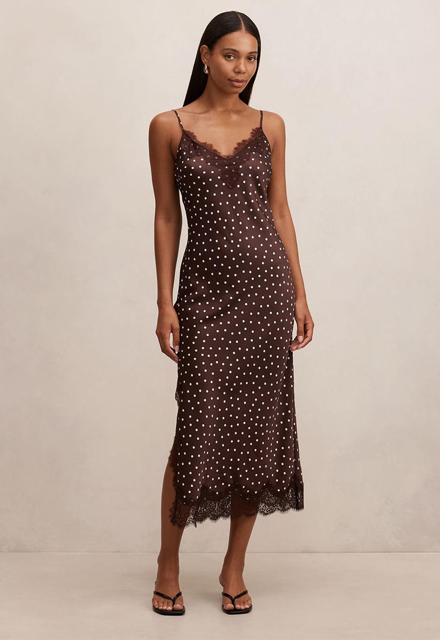 Jess lace trim midi dress in jaya spot