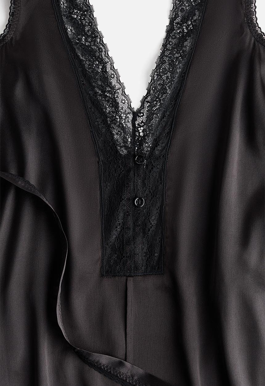 H&M - H&M Studio: Lace-trimmed satin dress - black