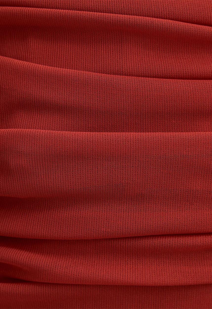 Forever New - Evie ruched mesh bodycon dress in brick red