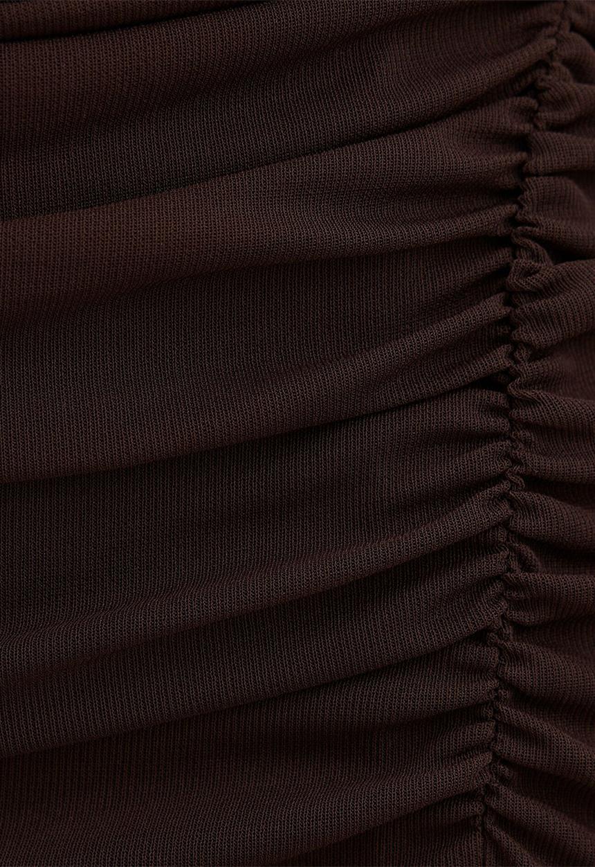 Forever New - Evie ruched mesh bodycon dress in dark chocolate