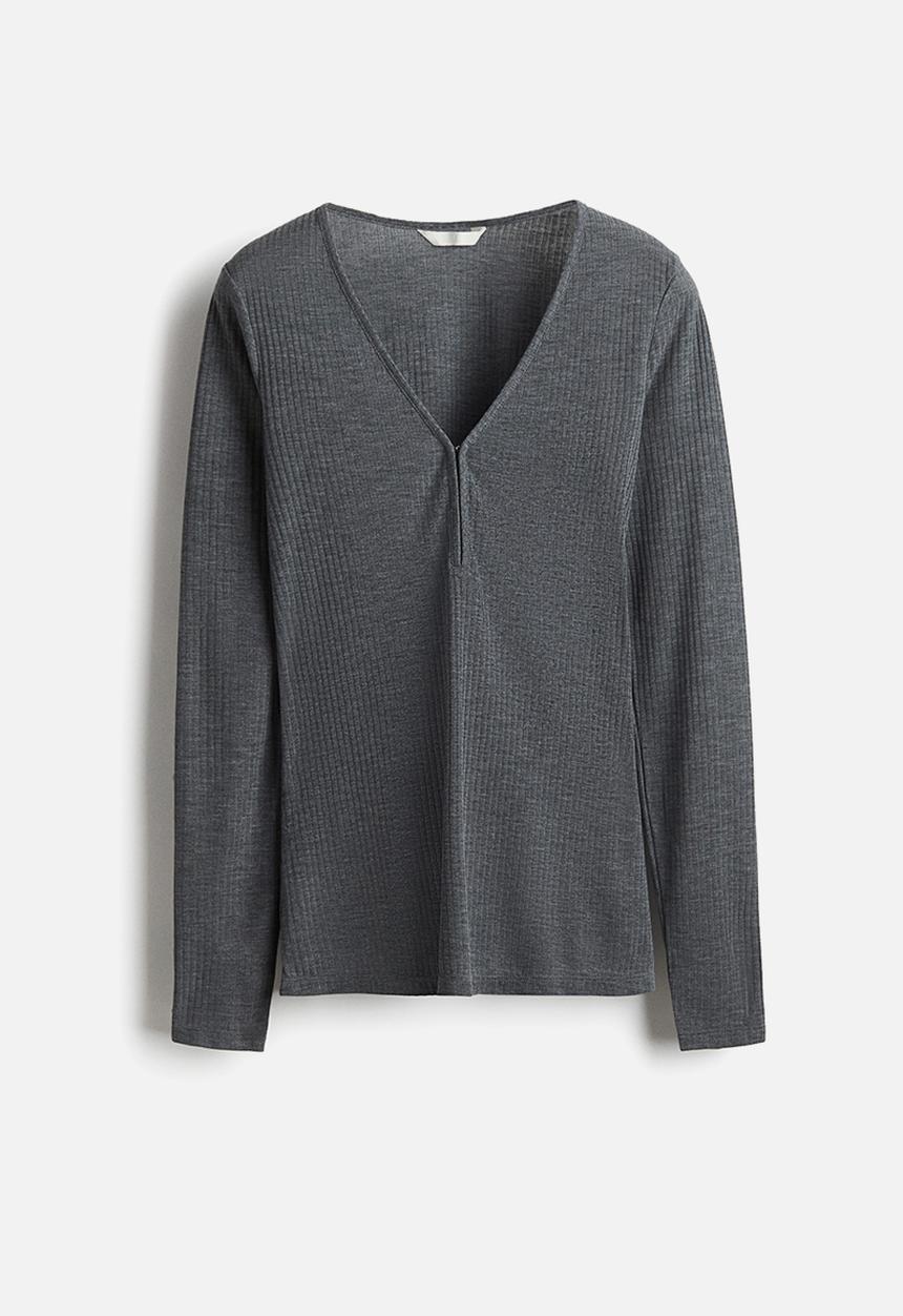 H&M - Rib-knit top - dark grey marl