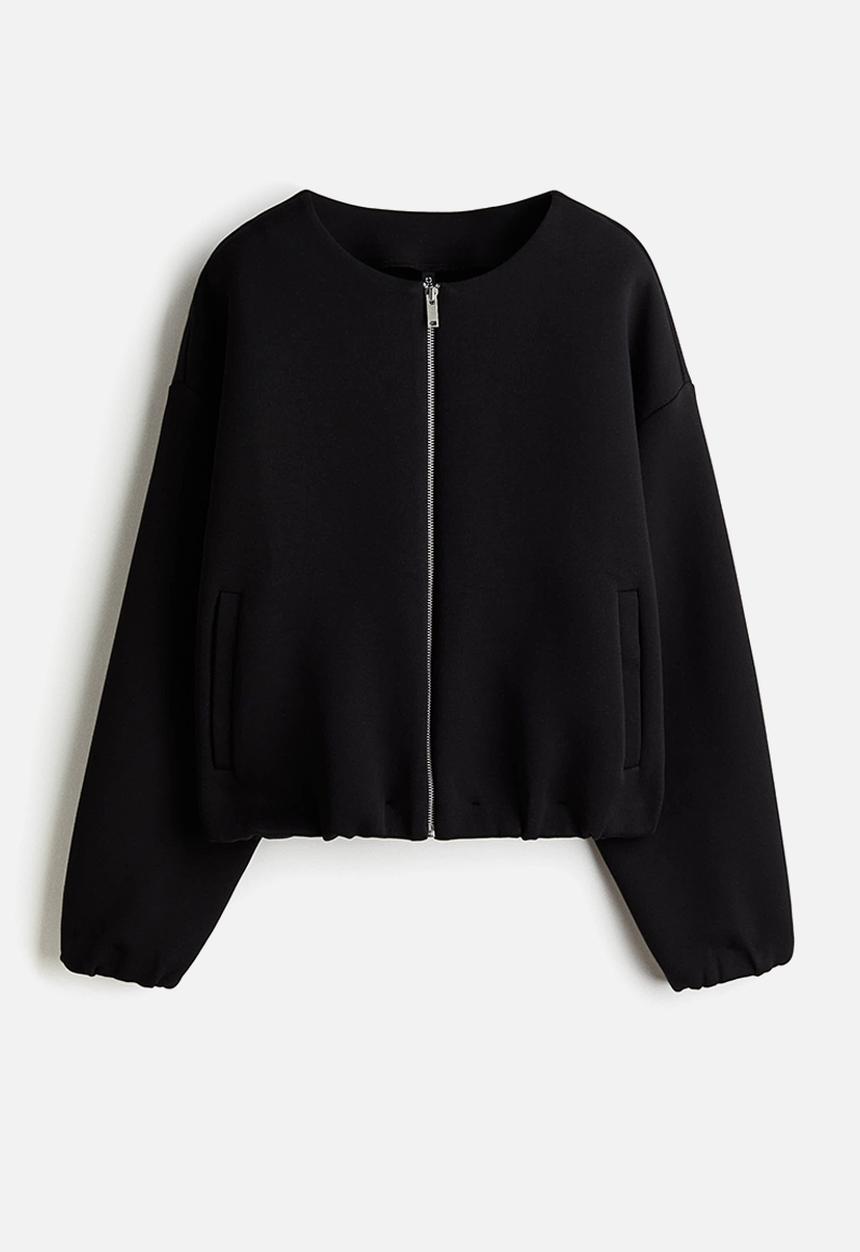 H&M - Scuba zip-through sweatshirt - black