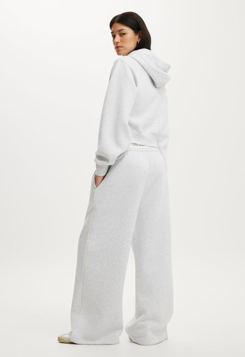 Cotton On - Plush Tie Waist Wide Leg Sweatpant - Cloudy Grey Marle