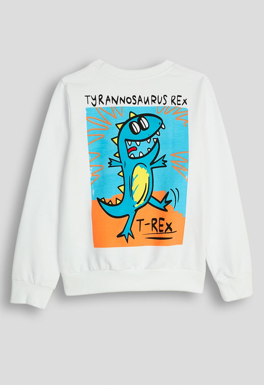 Pop Candy - Cartoon t-rex placement print sweatshirt - white