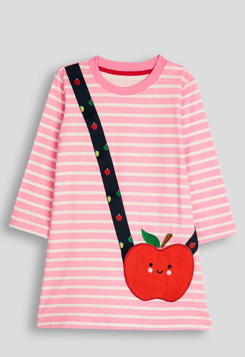 Pop Candy - Tshirt dress with embroidered strap apple pocket - pink stripe