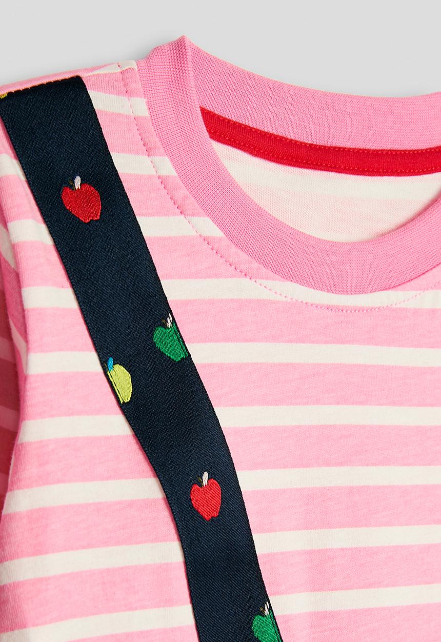 Pop Candy - Tshirt dress with embroidered strap apple pocket - pink stripe