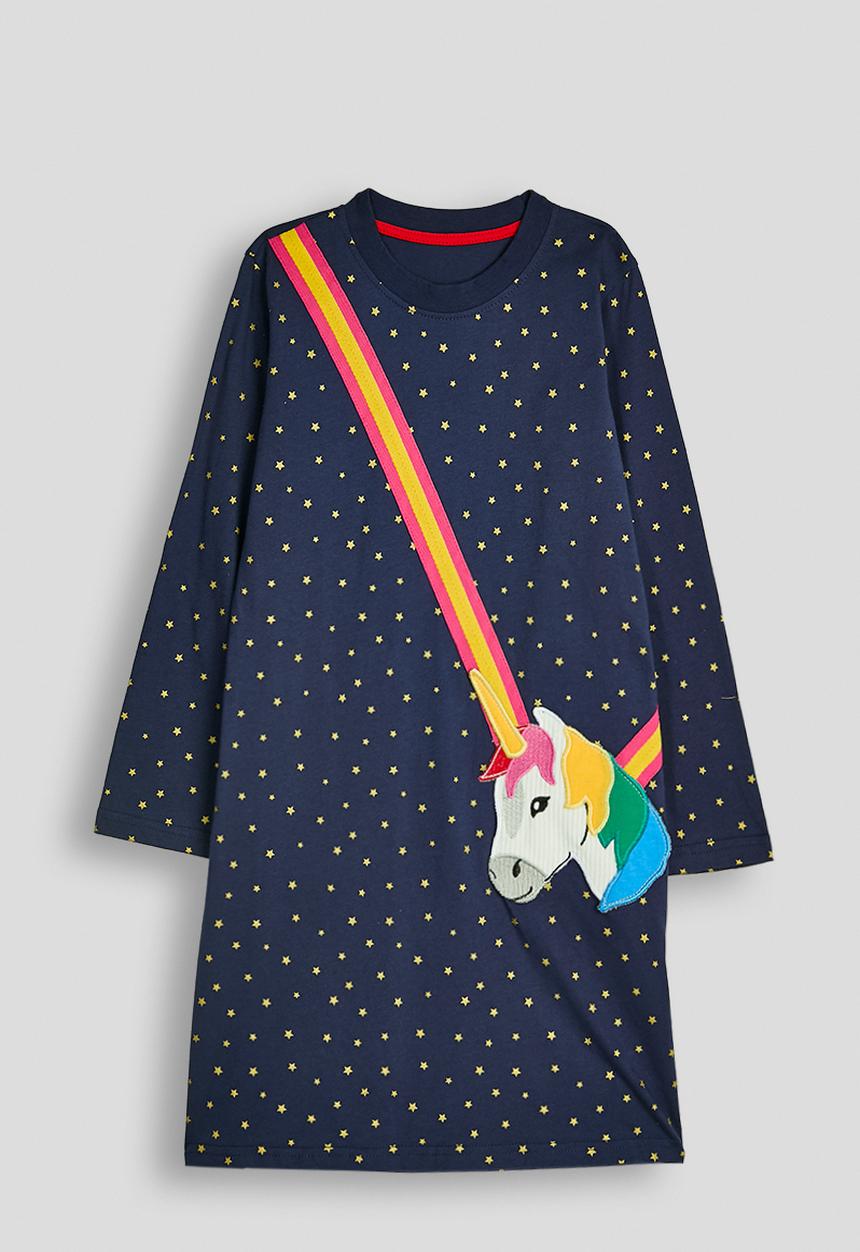 Pop Candy - Tshirt dress with mock pony crossbody bag - navy/star aop