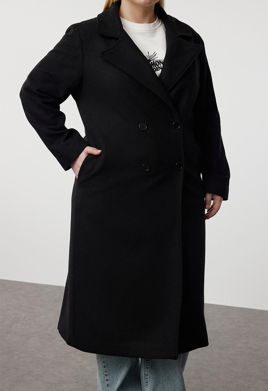 Trendyol - Oversize Wool Blended Stamp Coat Double Breasted Coverage - Black
