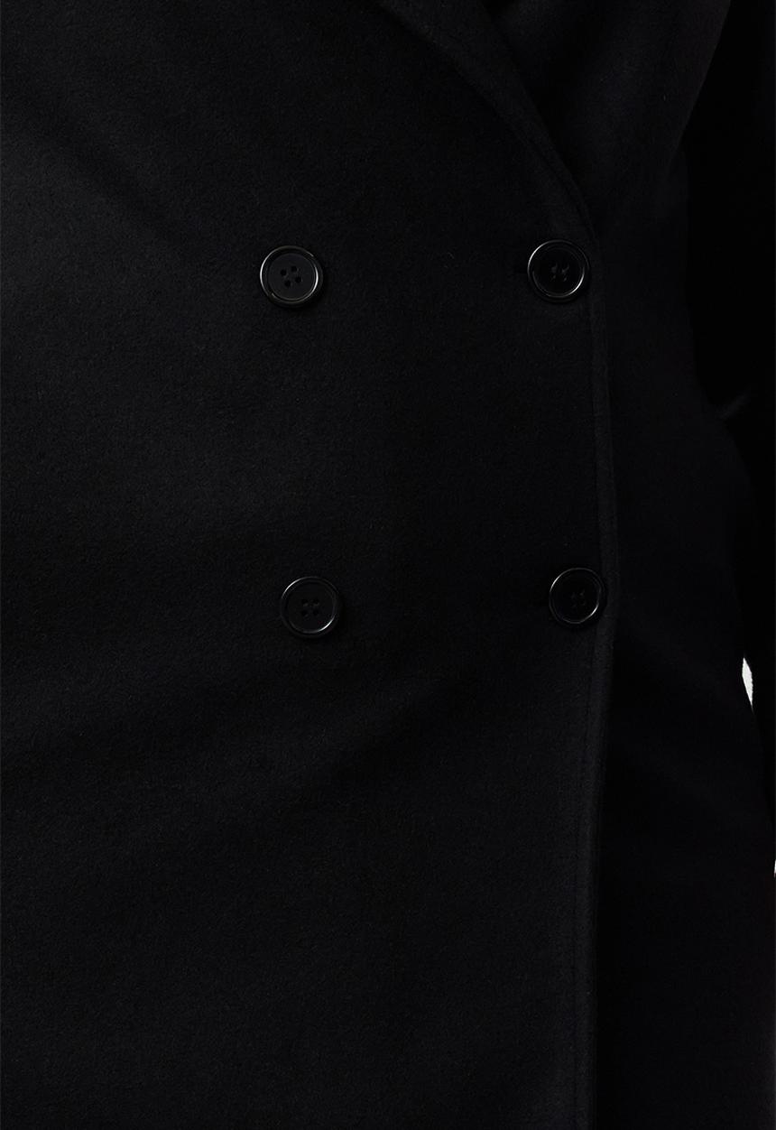 Trendyol - Oversize Wool Blended Stamp Coat Double Breasted Coverage - Black