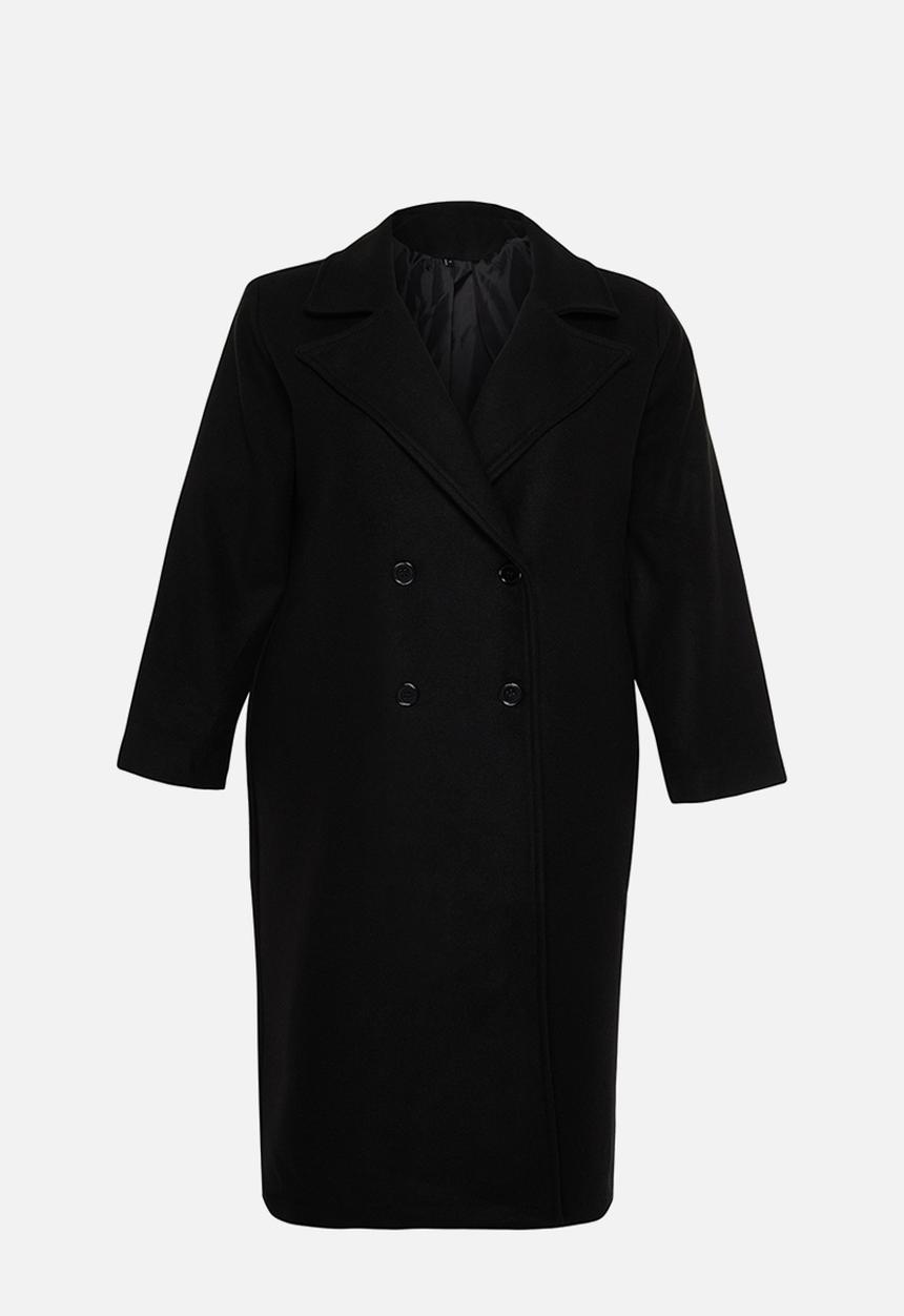 Trendyol - Oversize Wool Blended Stamp Coat Double Breasted Coverage - Black