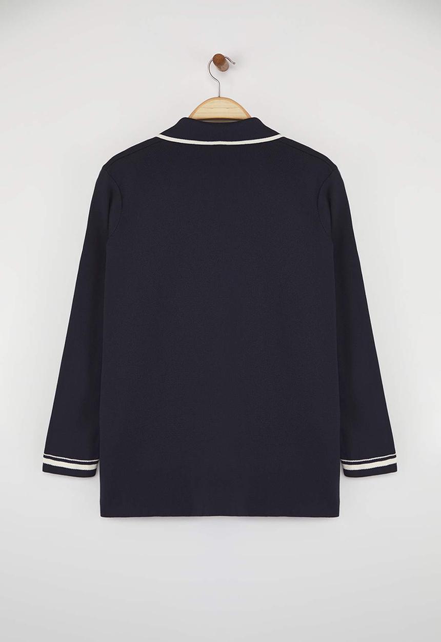 Trendyol - Jacket Collar Line Detailed Knitwear Jacket Look Cardigan - Navy Blue