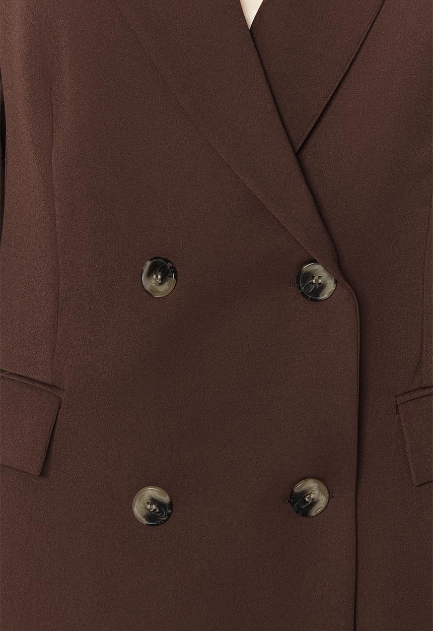 Trendyol - Lined Double Breasted Closure Woven Blazer Jacket - Dark Brown